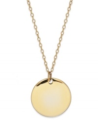 Poilsh your look. A simple disc makes a shimmering statement on this sophisticated Giani Bernini pendant. Set in 24k gold over sterling silver. Approximate length: 18 inches. Approximate drop: 1/2 inch. Poilsh your look. A simple disc makes a shimmering statement on this sophisticated Giani Bernini pendant. Set in 24k gold over sterling silver. Approximate length: 18 inches. Approximate drop: 1/2 inch.