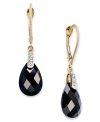 An exquisite drop of color makes any look pop. A faceted onyx (5-1/5 ct. t.w.) stands out against a dusting of diamond accents. Earrings crafted in 14k gold with a lever backing. Approximate drop: 1-1/4 inches.