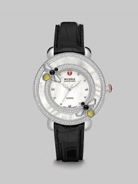 This limited edition timepiece boasts a diamond bezel with mother-of-pearl details on a luxurious alligator strap. Swiss quartz movementWater resistant to 5 ATMRound stainless steel case, 38mm (1.5)Diamond accented mother-of-pearl bezel, .57 tcwMother-of-pearl dialDot hour markersSecond hand Black alligator strap, 16mm wide (0.6)Imported This limited edition timepiece boasts a diamond bezel with mother-of-pearl details on a luxurious alligator strap. Swiss quartz movementWater resistant to 5 ATMRound stainless steel case, 38mm (1.5)Diamond accented mother-of-pearl bezel, .57 tcwMother-of-pearl dialDot hour markersSecond hand Black alligator strap, 16mm wide (0.6)Imported