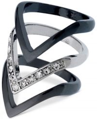 Good things come in threes. This set of stackable rings from GUESS is crafted from silver-tone and hematite-tone mixed metal with glass crystal stones adding a sparkling touch. Size 7. Good things come in threes. This set of stackable rings from GUESS is crafted from silver-tone and hematite-tone mixed metal with glass crystal stones adding a sparkling touch. Size 7.