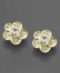 Flower power that's perfect for your favorite little girl. These lustrous 14k gold earrings feature sparkling cubic zirconia accents. Flower power that's perfect for your favorite little girl. These lustrous 14k gold earrings feature sparkling cubic zirconia accents.