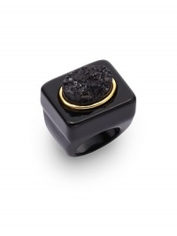 THE LOOKRectangle silhouetteOval druzy accentGoldplated brass detailResin settingTHE MEASUREMENTWidth, about .75Length, about 1ORIGINMade in USA THE LOOKRectangle silhouetteOval druzy accentGoldplated brass detailResin settingTHE MEASUREMENTWidth, about .75Length, about 1ORIGINMade in USA