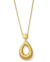 Wrap up great style. This T Tahari necklace features 14k antique gold plating and a wrapped teardrop pendant. Crafted from nickel-free base metal, this design is suitable for sensitive skin. Approximate length: 32 inches + 3-inch extender. Approximate drop: 3-1/4 inches. Wrap up great style. This T Tahari necklace features 14k antique gold plating and a wrapped teardrop pendant. Crafted from nickel-free base metal, this design is suitable for sensitive skin. Approximate length: 32 inches + 3-inch extender. Approximate drop: 3-1/4 inches.