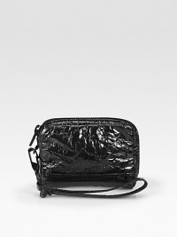 Shiny, laminated lambskin with a crinkle finish, crafted in a travel-ready zip pouch with wristlet strap.Detachable wristlet strap, 6½ dropTop-zip closureOne outside zip pocketOne inside zip pocketCenter compartment with four open slotsFully lined5½W X 4H X 1DImported Shiny, laminated lambskin with a crinkle finish, crafted in a travel-ready zip pouch with wristlet strap.Detachable wristlet strap, 6½ dropTop-zip closureOne outside zip pocketOne inside zip pocketCenter compartment with four open slotsFully lined5½W X 4H X 1DImported