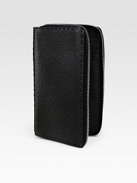 Secure your cash, credit cards, cell phone and anything else that can fit into this grained leather design with double-zip compartments.Zip closureTwo billfold compartmentsTwelve card slotsIdentification windowLeather8W x 5H x 2DMade in Italy Secure your cash, credit cards, cell phone and anything else that can fit into this grained leather design with double-zip compartments.Zip closureTwo billfold compartmentsTwelve card slotsIdentification windowLeather8W x 5H x 2DMade in Italy