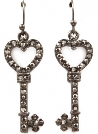 Hematite Plated Sparkling Black Crystal 1 Open Heart Shaped Key Charm Dangle Earrings Hematite Plated Sparkling Black Crystal 1 Open Heart Shaped Key Charm Dangle Earrings