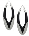 A thoroughly modern design. These oval hoop earrings from Bar III flaunt sleek black resin on a captivating silhouette. Crafted in silver tone mixed metal. Approximate drop: 2-1/2 inches.