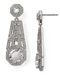 An elaborate, Art Deco look defines this pair of Lora Paolo drop earrings, which dazzle with an ornate array of dangling cubic zirconia stones and crystals. An elaborate, Art Deco look defines this pair of Lora Paolo drop earrings, which dazzle with an ornate array of dangling cubic zirconia stones and crystals.