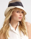 A colorblocked design with stitched accents, perfect for travel or everyday. LinenBrim, about 2½Dry cleanMade in Italy