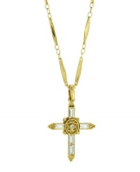 Express your beliefs with breathtaking, religious-inspired design. Vatican pendant features a luminous crystal cross and gold tone mixed metal setting. Approximate length: 18 inches. Approximate drop: 1-1/2 inches. Express your beliefs with breathtaking, religious-inspired design. Vatican pendant features a luminous crystal cross and gold tone mixed metal setting. Approximate length: 18 inches. Approximate drop: 1-1/2 inches.