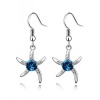 Contessa Bella Fancy Genuine 18k White Gold Plated Blue and Clear Swarovski Austrian Crystal Elements Beautiful Starfish Dangle Pierced Women Earrings Elegant Silver Color Crystal Jewelry