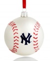 Hit a holiday home run with Kurt Adler's MLB baseball ornament for New York Yankees fans. Red and white glass offers cheer that lasts well beyond the season.
