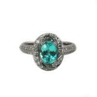 Le Vian Couture Paraiba Tourmaline Ring 18K White Gold Featuring a 1.31 Carats Oval Paraiba Tourmaline Surrounded by 0.64 Carats Total White Diamonds.