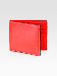 A familiar design crafted in slim-lined, smooth leather featuring two pocket sleeves and a herringbone lining for a cool contrast.One billfold compartmentSix card slotsLeather4 x 4Imported