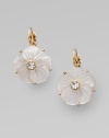 Mother of pearl flowers feature sparkling glass bead centers.Mother of pearl, glass 12K goldplated Drop, about 1 Width, about ½ Leverbacks Imported