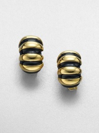 A graphic and textured style in 22k goldplating and glossy enamel. Enamel22k goldplatingLength, about 1Clip-on backMade in USA A graphic and textured style in 22k goldplating and glossy enamel. Enamel22k goldplatingLength, about 1Clip-on backMade in USA