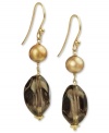 Earthy elements combine for a bohemian vibe. These pretty earrings feature bronze-colored cultured freshwater pearls (7-1/2-8 mm) and smokey quartz (18 ct. t.w.). Set in 18k gold over sterling silver. Approximate drop: 1-1/4 inches.