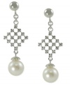 Pearls with panache. These drop earrings, crafted from sterling silver, feature a postmodern pattern before ending in cultured freshwater pearls (8-8-1/2 mm) for an elegant touch. Approximate drop length: 1-1/3 inches. Approximate drop width: 1/2 inch.