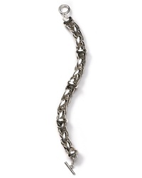 A cleverly crafted chain bracelet with a smooth, rounded shape with ring ring stations in polished silver plate. A cleverly crafted chain bracelet with a smooth, rounded shape with ring ring stations in polished silver plate.
