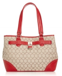 Take your style to the 9's with this sleek Nine West shopper. Featuring a signature print and shiny silvertone hardware, this classic bag will take you anywhere in style. Take your style to the 9's with this sleek Nine West shopper. Featuring a signature print and shiny silvertone hardware, this classic bag will take you anywhere in style.