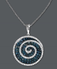 Mesmerizing good looks. Bella Bleu by Effy Collection's stunning swirl pendant will have you totally entranced with its chic circular shape and round-cut blue diamond (1-3/8 ct. t.w.) and white diamond (1/3 ct. t.w.) decor. Setting and chain crafted in 14k white gold. Approximate length: 18 inches. Approximate drop length (with bale) 1-1/16 inches. Approximate drop width: 13/16 inch. Mesmerizing good looks. Bella Bleu by Effy Collection's stunning swirl pendant will have you totally entranced with its chic circular shape and round-cut blue diamond (1-3/8 ct. t.w.) and white diamond (1/3 ct. t.w.) decor. Setting and chain crafted in 14k white gold. Approximate length: 18 inches. Approximate drop length (with bale) 1-1/16 inches. Approximate drop width: 13/16 inch.