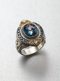 An elegant design with beautiful faceted London blue topaz and blue topaz stones set in sterling silver and accented with 18k gold. Sterling silver18k goldBlue topazLondon blue topazWidth, about 1Imported 