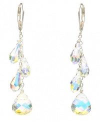 Sterling Silver Swarovski Elements Crystal Aurora Borealis Multi-Teardrop and Briolette Earrings Sterling Silver Swarovski Elements Crystal Aurora Borealis Multi-Teardrop and Briolette Earrings