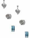 GUESS Three-Pair Silver-Tone Stud Earring Set, POPPY