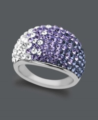 The icing on the cake! Kaleidoscope's chic and shimmery cocktail ring features a dome shape adorned with a gradation of clear, lavender, and blue crystals with Swarovski elements. Crafted in sterling silver. Size 8. The icing on the cake! Kaleidoscope's chic and shimmery cocktail ring features a dome shape adorned with a gradation of clear, lavender, and blue crystals with Swarovski elements. Crafted in sterling silver. Size 8.
