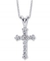 A sparkling representation of your faith. Crafted in 14k white gold, this stunning cross pendant is covered in round-cut diamonds (1/10 ct. t.w.). Approximate length: 18 inches. Approximate drop: 11/16 inch.