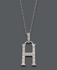 Spell it out in sparkle! This personalized initial charm necklace makes the perfect gift for Heather or Hayley. Features sparkling, round-cut diamond accents. Setting and chain crafted in 14k white gold. Approximate length: 18 inches. Approximate drop: 1/2 inch. Spell it out in sparkle! This personalized initial charm necklace makes the perfect gift for Heather or Hayley. Features sparkling, round-cut diamond accents. Setting and chain crafted in 14k white gold. Approximate length: 18 inches. Approximate drop: 1/2 inch.