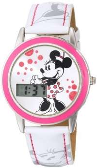 Disney Kids' MN1022 Minnie Mouse Digital Silver Sunray Dial White Strap Watch Disney Kids' MN1022 Minnie Mouse Digital Silver Sunray Dial White Strap Watch