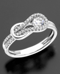 A beautiful diamond holds the knot in place, keeping it always secure in this Everlon™ solitaire pave ring featuring sparkling pave diamonds (1/2 ct. t.w.) set in 14k white gold. A beautiful diamond holds the knot in place, keeping it always secure in this Everlon™ solitaire pave ring featuring sparkling pave diamonds (1/2 ct. t.w.) set in 14k white gold.