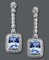 Add a hint of dazzle to your evening wear. Arabella's dramatic drop earrings highlight cushion-cut blue Swarovski zirconias (8-1/4 ct. t.w.) surrounded by clear zirconias (1-1/3 ct. t.w.). Crafted in sterling silver. Approximate drop: 1-1/4 inches. Add a hint of dazzle to your evening wear. Arabella's dramatic drop earrings highlight cushion-cut blue Swarovski zirconias (8-1/4 ct. t.w.) surrounded by clear zirconias (1-1/3 ct. t.w.). Crafted in sterling silver. Approximate drop: 1-1/4 inches.
