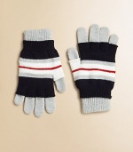 Three wool-blend looks in one with a striped, fingerless pair, traditional solid gloves or wear them together to keep small fingers extra toasty.50% wool/50% acrylicMade in Italy