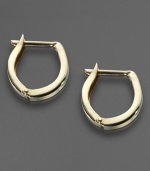 Give your favorite little gal a touch of modern style. A hinged closure gives these 14k gold hoop earrings an architectural shape.