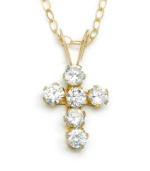 Let your little girl play dress up. Round-cut cubic zirconias add sparkle to this 14k gold cross pendant. Chain measures 15 inches.