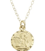 Intricate, raised details lend this charming guardian angel pendant a touch of whimsy. Crafted of 14k gold. Chain measures 15.