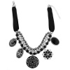 Floral Pendants Black Ribbon Necklace