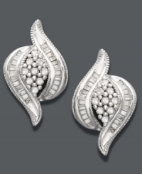 The perfect pair. Simple studs get a stylish update with the addition of round and baguette-cut diamonds (1/2 ct. t.w.), a chic marquise design, and a polished, 14k white gold setting. Approximate diameter: 1 inch. The perfect pair. Simple studs get a stylish update with the addition of round and baguette-cut diamonds (1/2 ct. t.w.), a chic marquise design, and a polished, 14k white gold setting. Approximate diameter: 1 inch.