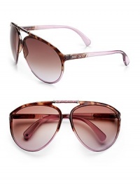 Leather accented double bridge plastic frames. Available in havana aqua with gray gradient lens or havana violet with brown gradient lens. Logo temples Logo etched lens 100% UV protection Made in Italy Leather accented double bridge plastic frames. Available in havana aqua with gray gradient lens or havana violet with brown gradient lens. Logo temples Logo etched lens 100% UV protection Made in Italy