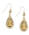 Charter Club adds lovely color to your look with this chic earring style. Teardrop-shaped topaz glass combines with small, round-cut glass accents. Crafted in gold tone mixed metal. Approximate drop: 1-1/4 inches.