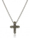 Judith Jack Sterling Silver Marcasite and Crystal Pave Reversible Cross Pentant Necklace, 16