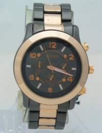 Geneva Quartz Chronograph Look MK8189 - Oversized Runway WatchBlack N Rose Gold Metal Band Geneva Quartz Chronograph Look MK8189 - Oversized Runway WatchBlack N Rose Gold Metal Band