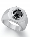 Sophistication and shine. This polished men's ring features a sleek sterling silver setting and a round-cut black diamond at center (2 ct. t.w.). Size 10-1/2.