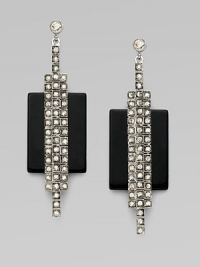 A sleek Art Deco design, combining dramatic rectangles of black onyx with shimmering Swarovski crystals.CrystalSilverplatedLength, about 2¼Post backMade in Italy