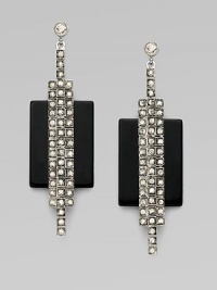 A sleek Art Deco design, combining dramatic rectangles of black onyx with shimmering Swarovski crystals.CrystalSilverplatedLength, about 2¼Post backMade in Italy A sleek Art Deco design, combining dramatic rectangles of black onyx with shimmering Swarovski crystals.CrystalSilverplatedLength, about 2¼Post backMade in Italy