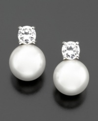 Stylish and sophisticated: glass pearl earrings (10 mm) from Lauren Ralph Lauren with pretty cubic zirconia at the base. Stylish and sophisticated: glass pearl earrings (10 mm) from Lauren Ralph Lauren with pretty cubic zirconia at the base.
