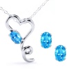 2.45 Ct Blue Topaz Heart Shape Pendant Earrings 925 Sterling Silver Set 18