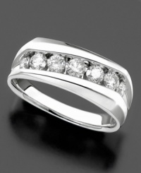 A sparkling row of seven round-cut diamonds (1 ct. t.w.) creates a handsome, modern design. Set in lustrous 14k white gold. A sparkling row of seven round-cut diamonds (1 ct. t.w.) creates a handsome, modern design. Set in lustrous 14k white gold.